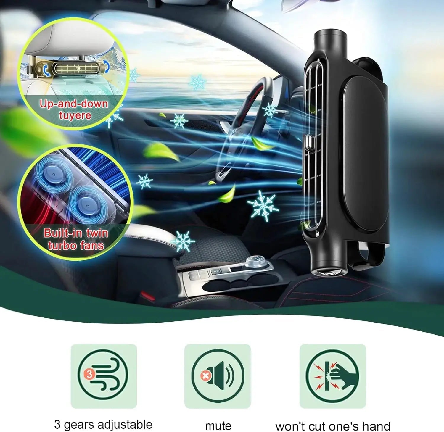 Seat Cooling Fan 5V USB 3 Speed Headrest Mount For Front Rear Seats Stay Cool