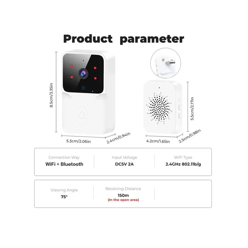 SecureSmart Doorbell Video - Low Power WiFi HD Night Vision Intercom Battery Pro
