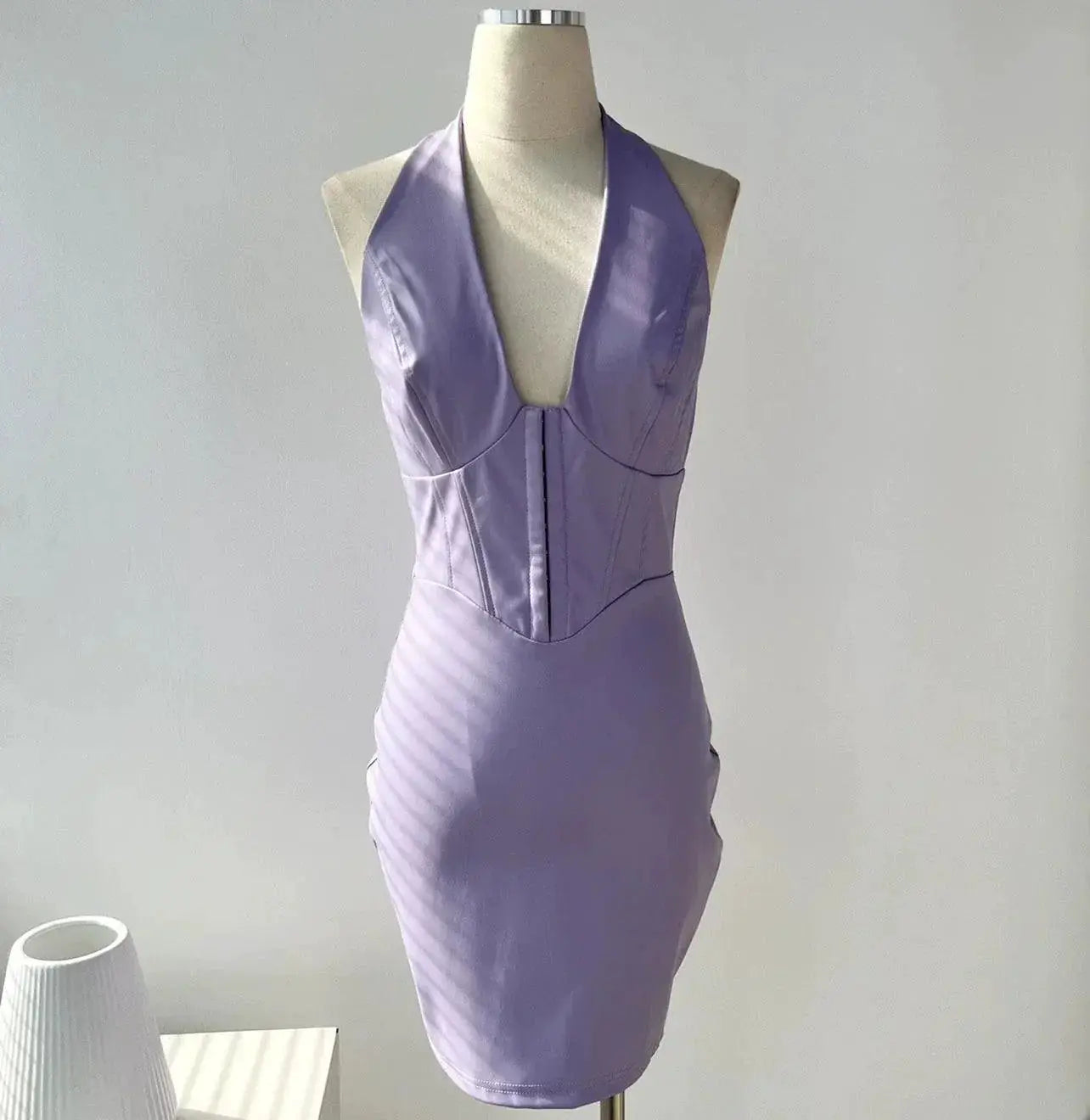 Seductive Deep V Neck PU Leather Dress Fashion Statement