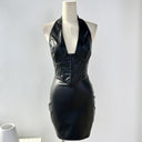 Seductive Deep V-neck PU Leather Dress Fashion Statement