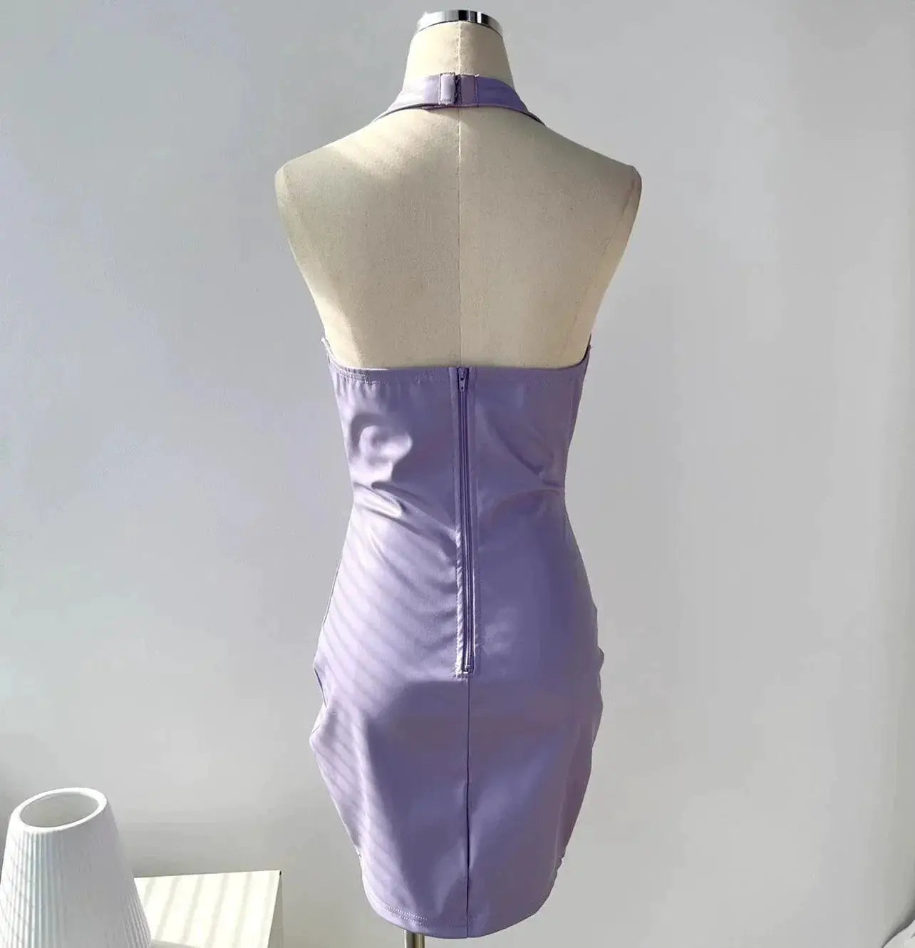 Seductive Deep V Neck PU Leather Dress Fashion Statement