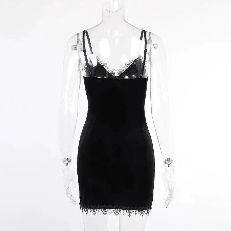 Seductive Gothic Mini Dress High Waist Spaghetti Strap