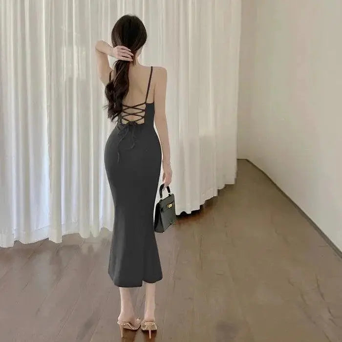 Seductive Lace Up Backless Fishtail Tube Dress Elegant