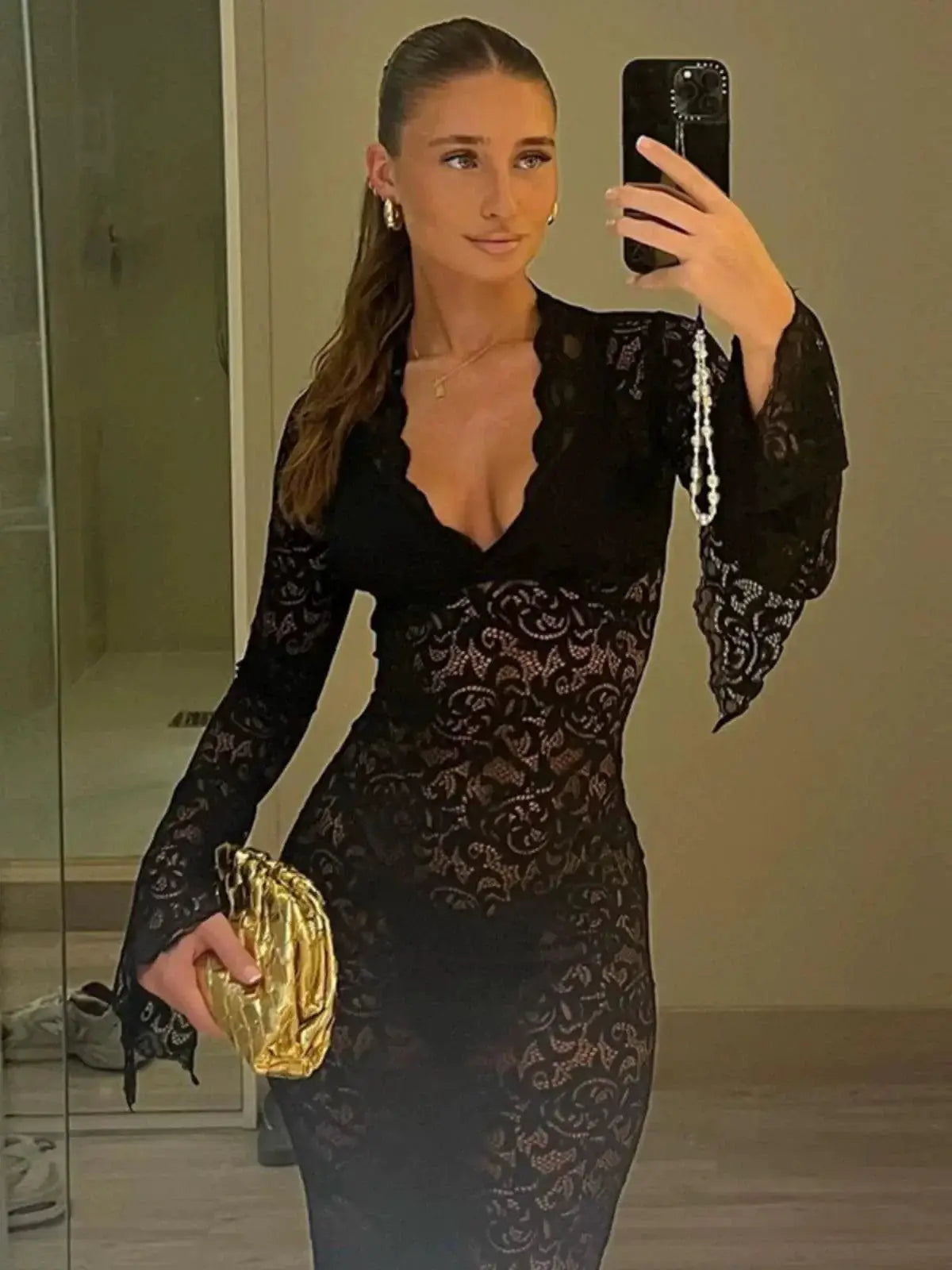 Seductive Lace V Neck Dress Elegance For Spring Fashion