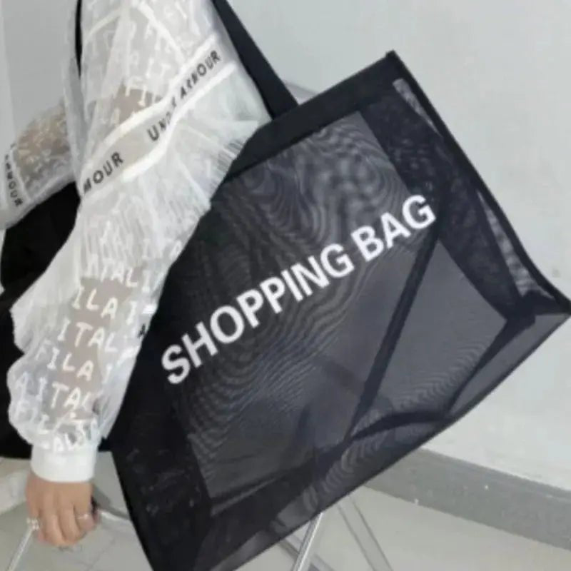 See Through Nylon Mesh Tote Bag Large Capacity For Travel And Shopping