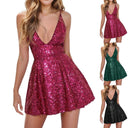 Sequin Glitter V-Neck Cocktail Party Dress Black Bodycon