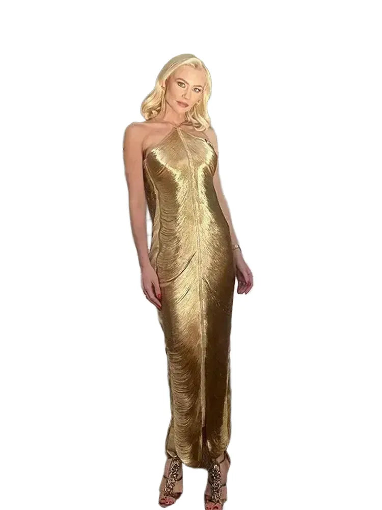 Sequin Tassel Halter Dress Elegant Sleeveless Gown Women - Silver L product image
