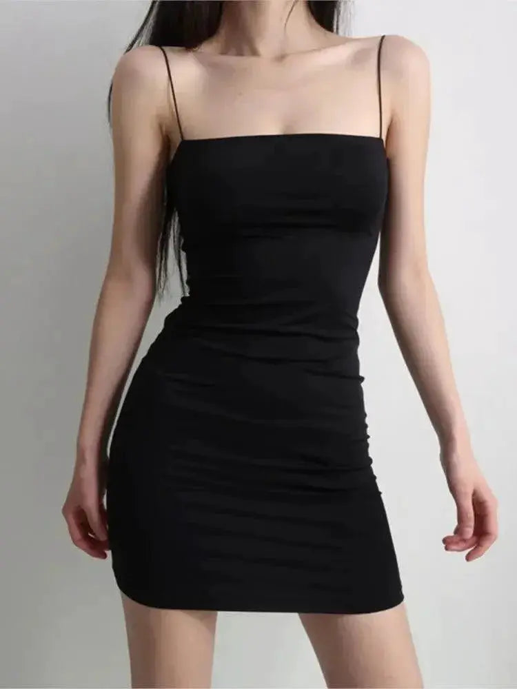Sexy Black Spaghetti Strap Club Dress Chic Versatile Style