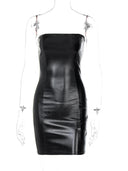 Sexy Faux Leather Bodycon Mini Dress Y2K Clubwear Chic
