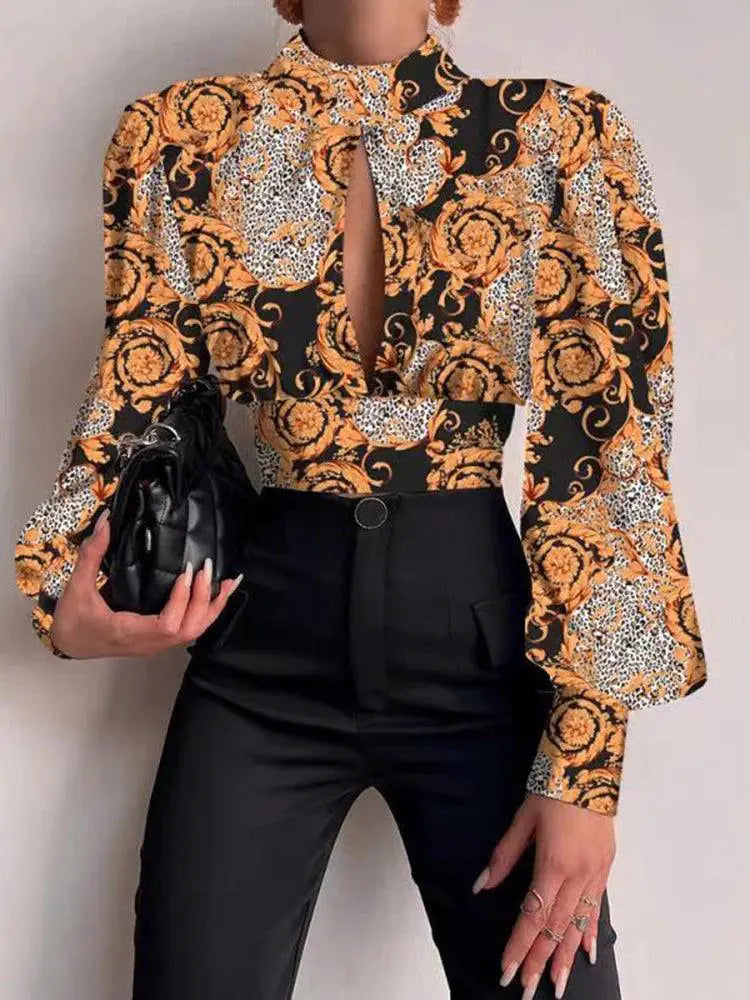 Sexy Hollow Print Crop Top Backless Blouse Trend Spring