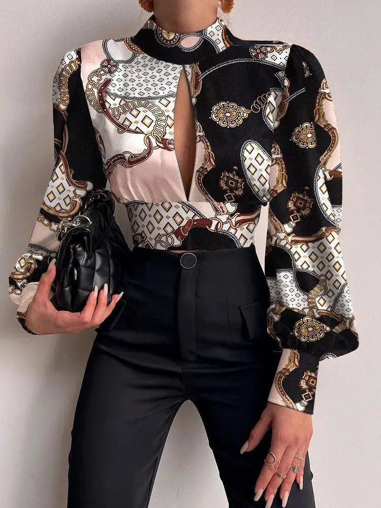 Sexy Hollow Print Crop Top Backless Blouse Trend Spring