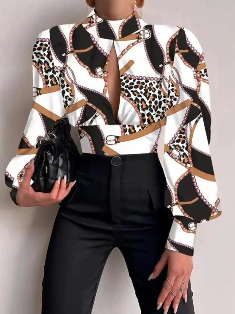 Sexy Hollow Print Crop Top Backless Blouse Trend Spring