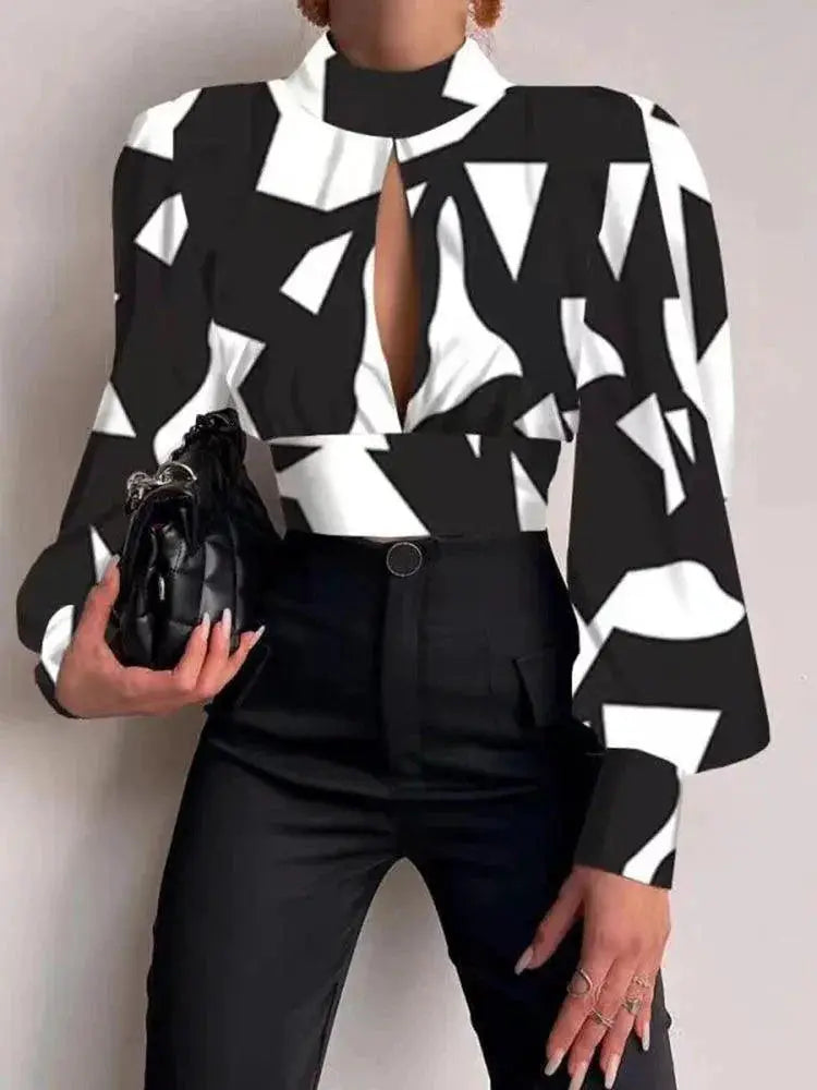 Sexy Hollow Print Crop Top Backless Blouse Trend Spring