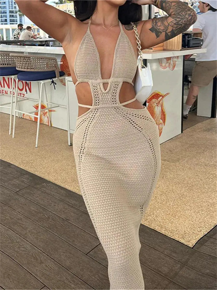 Sexy Knit Crochet Beach Dress Elegant Clubwear Glam Style