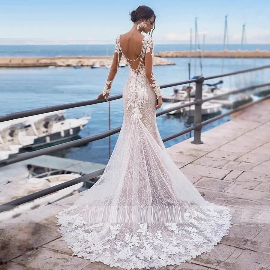 Sexy Mermaid Wedding Dress With Beaded Appliques Backless Dubai Glam Hooks