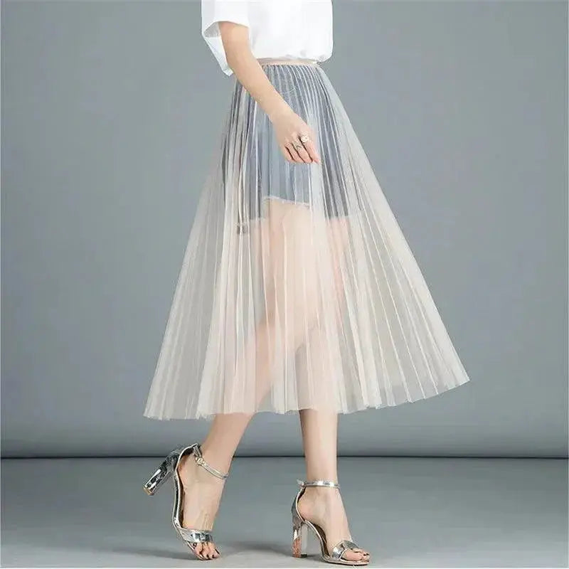 Sexy Mesh Lace Korean High Waist Beach Midi Skirt Chic