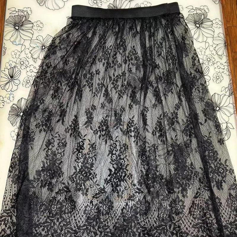 Sexy Mesh Lace Korean High Waist Beach Midi Skirt Chic