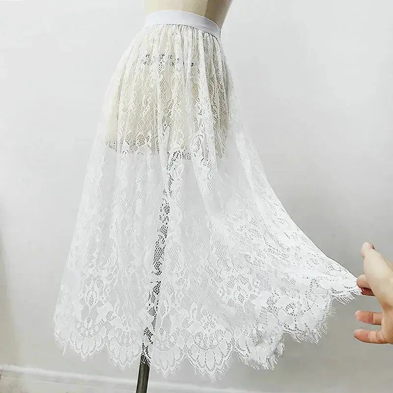 Sexy Mesh Lace Korean High Waist Beach Midi Skirt Chic