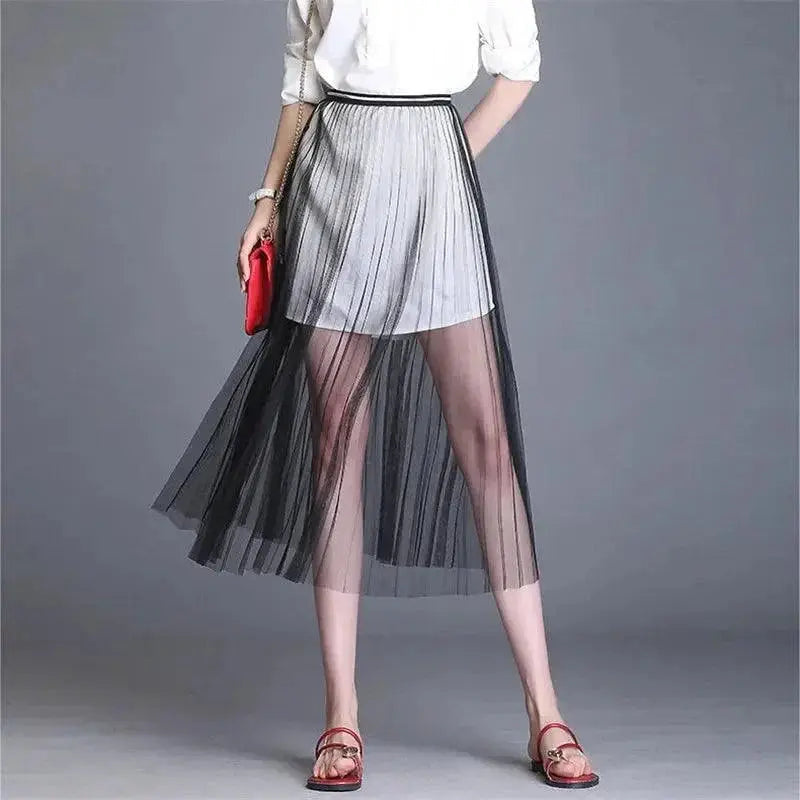 Sexy Mesh Lace Korean High Waist Beach Midi Skirt Chic