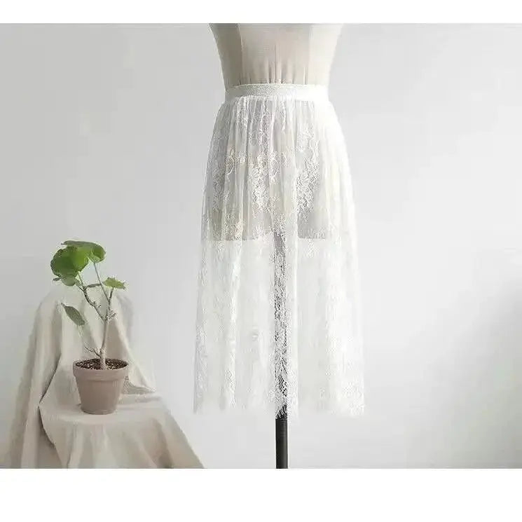 Sexy Mesh Lace Transparent Tulle Skirt With Elastic Waist