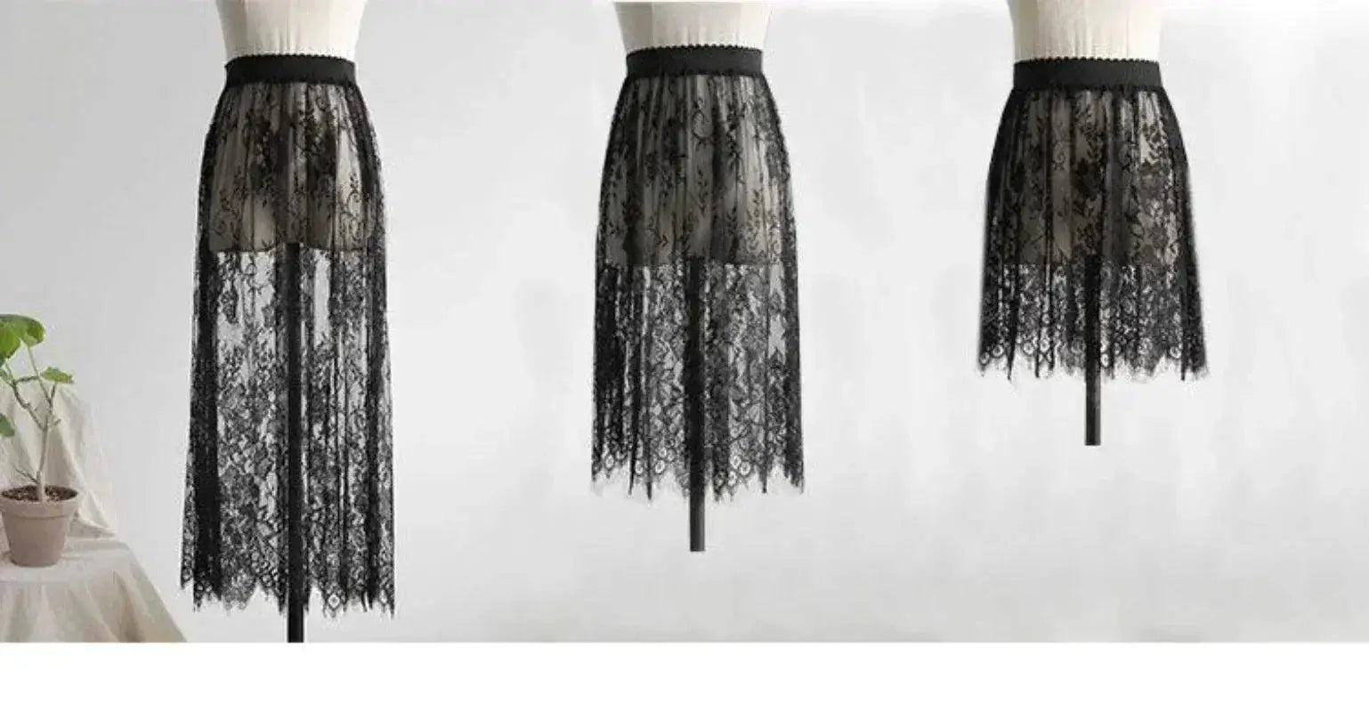 Sexy Mesh Lace Transparent Tulle Skirt With Elastic Waist