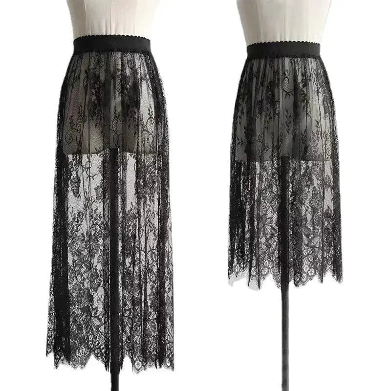 Sexy Mesh Lace Transparent Tulle Skirt With Elastic Waist