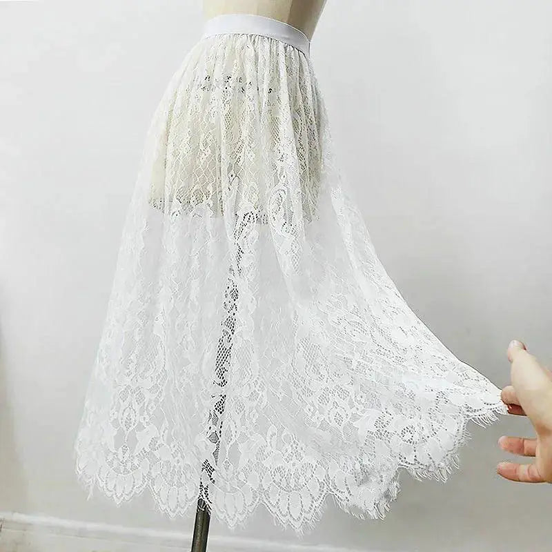 Sexy Mesh Lace Transparent Tulle Skirt With Elastic Waist