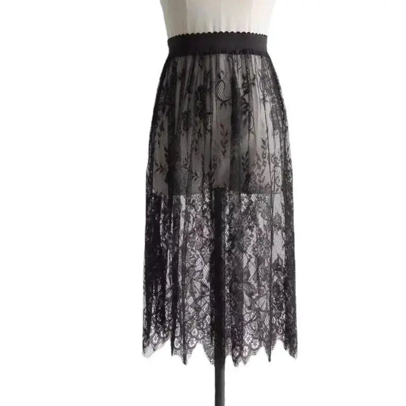 Sexy Mesh Lace Transparent Tulle Skirt With Elastic Waist