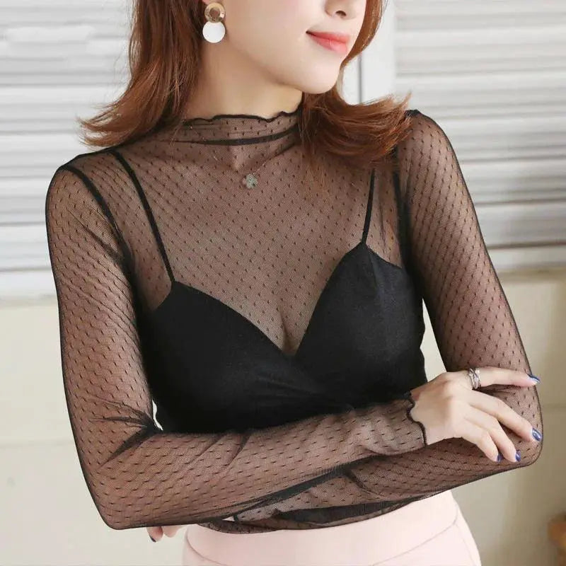 Sexy Mesh Turtleneck Sheer Top Edgy Punk Club Shirt