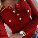 Sexy Solid Color Ribbed Blouse Chic Button Top Versatile Fit