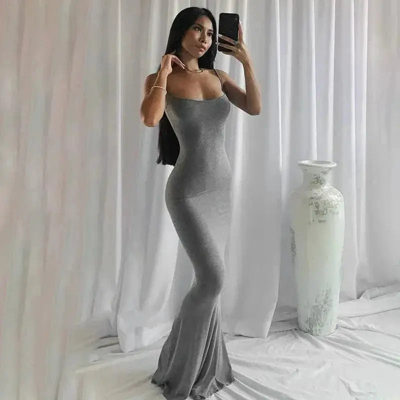 Sexy Y2K Spaghetti Strap Black Maxi Dress Summer Chic