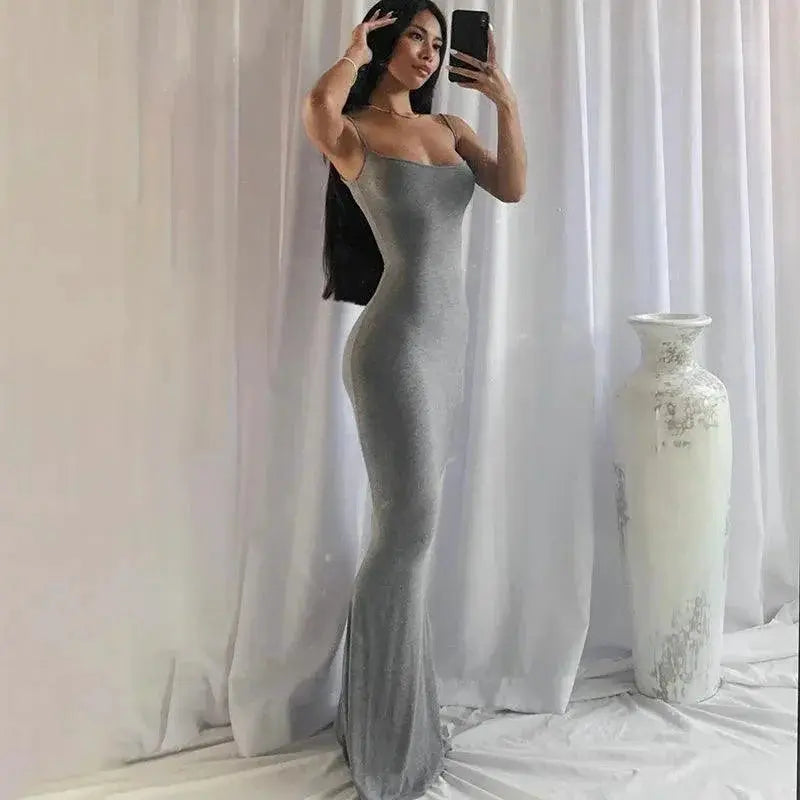 Sexy Y2K Spaghetti Strap Black Maxi Dress Summer Chic