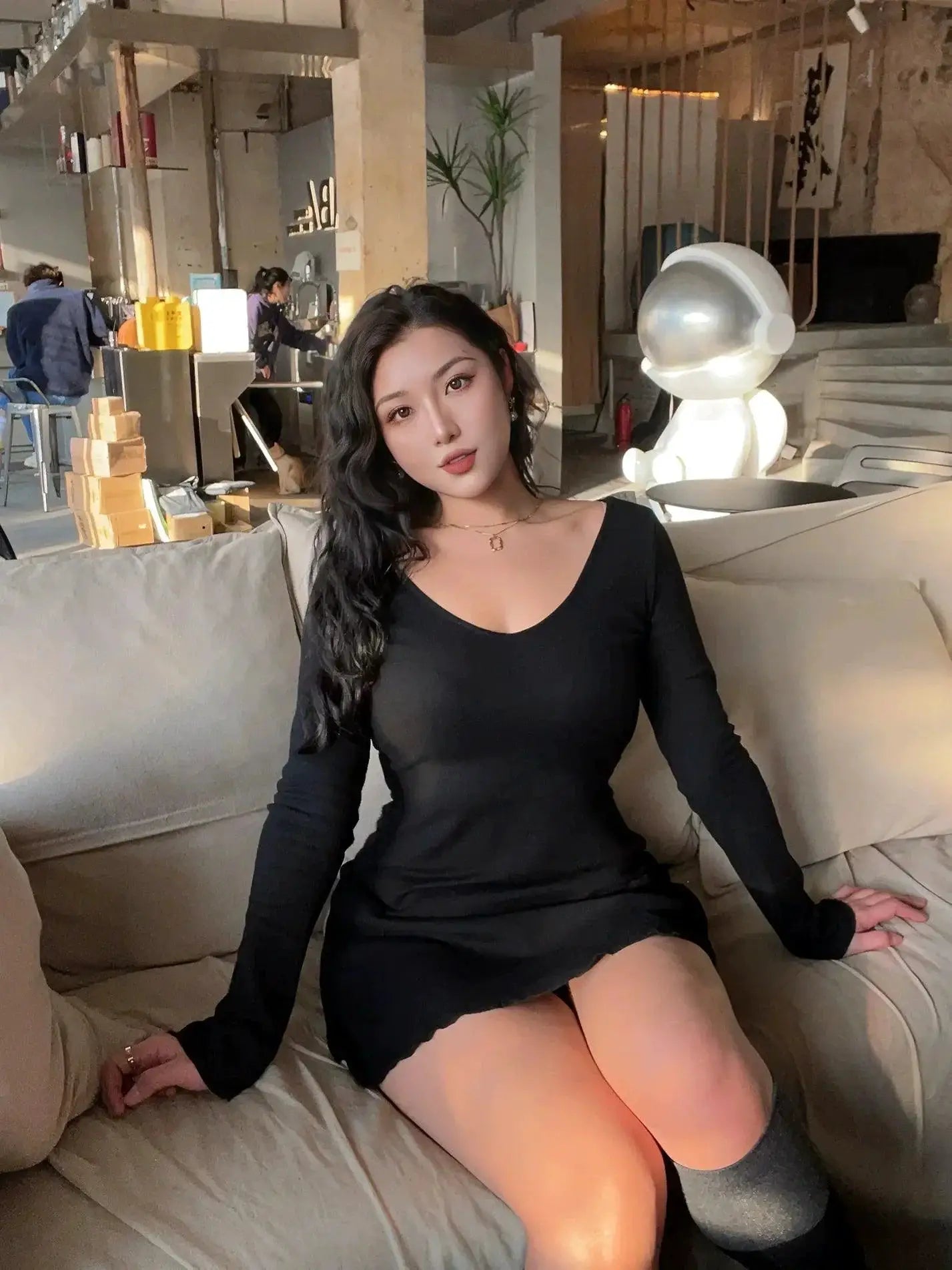 Sexy V Neck Black Dress Trendy Streetwear Slim Fit Style