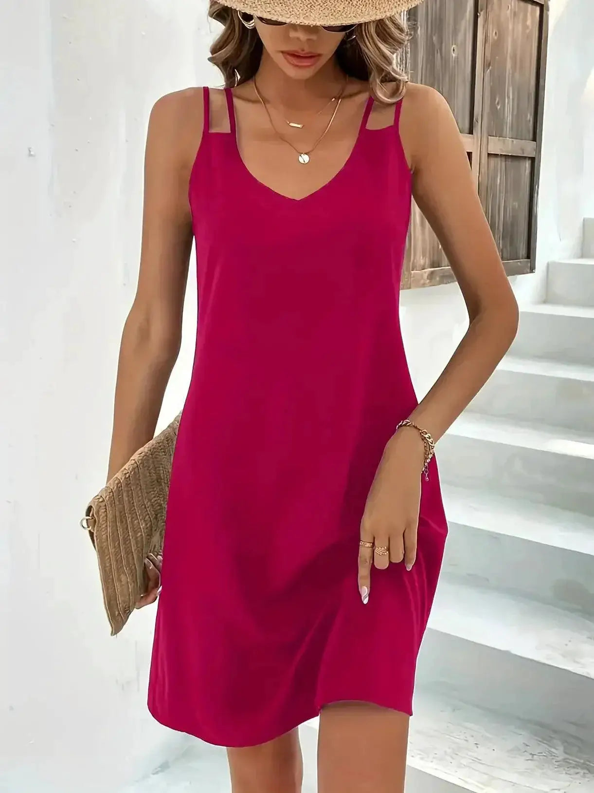 Sexy V Neck Sleeveless A Line Mini Dress Beachwear Fashion