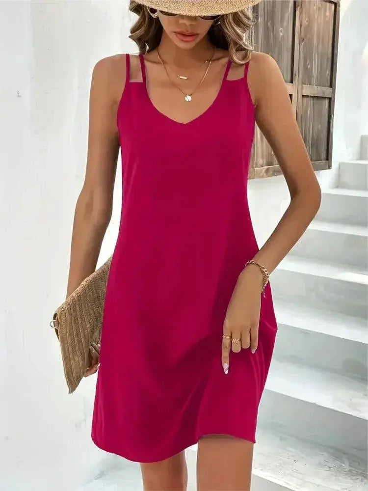 Sexy V Neck Sleeveless A Line Mini Dress Beachwear Fashion