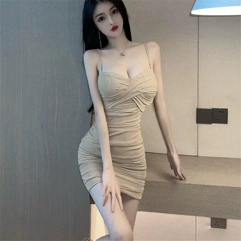 Sexy V Neck Summer Dress With Chic Fishbone Pleats