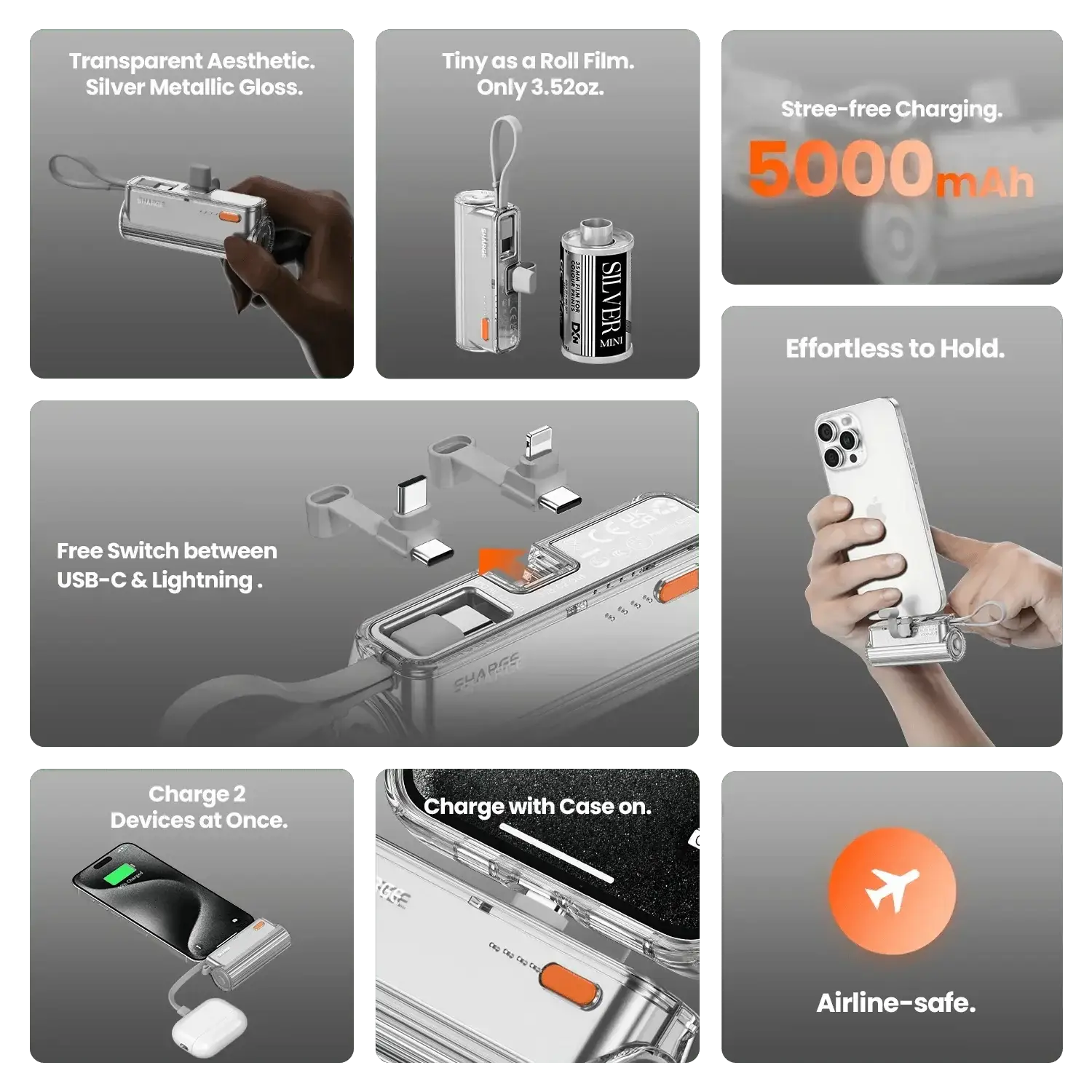 Sharge 5000mAh Mini Power Bank for iPhone and Samsung