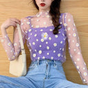Sheer Black Lace Star Dots Mesh Tee: Chic Fashion Piece