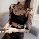 Sheer Black Lace Star Dots Mesh Tee: Chic Fashion Piece