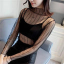 Sheer Black Lace Star Dots Mesh Tee: Chic Fashion Piece