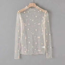Sheer Black Lace Star Dots Mesh Tee: Chic Fashion Piece