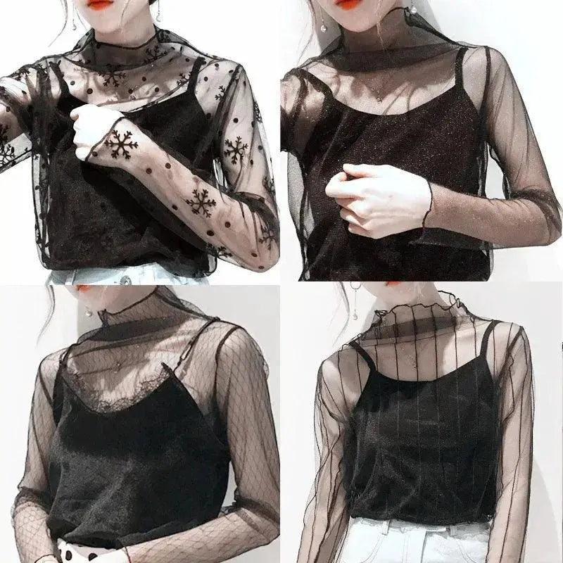 Sheer Black Lace Star Dots Mesh Tee Chic Fashion Piece
