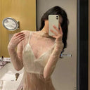 Sheer Black Lace Star Dots Mesh Tee: Chic Fashion Piece