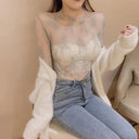 Sheer Black Lace Star Dots Mesh Tee: Chic Fashion Piece