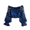 Sheer Mesh Embroidered Blouses Women's Elegant Fashion Top