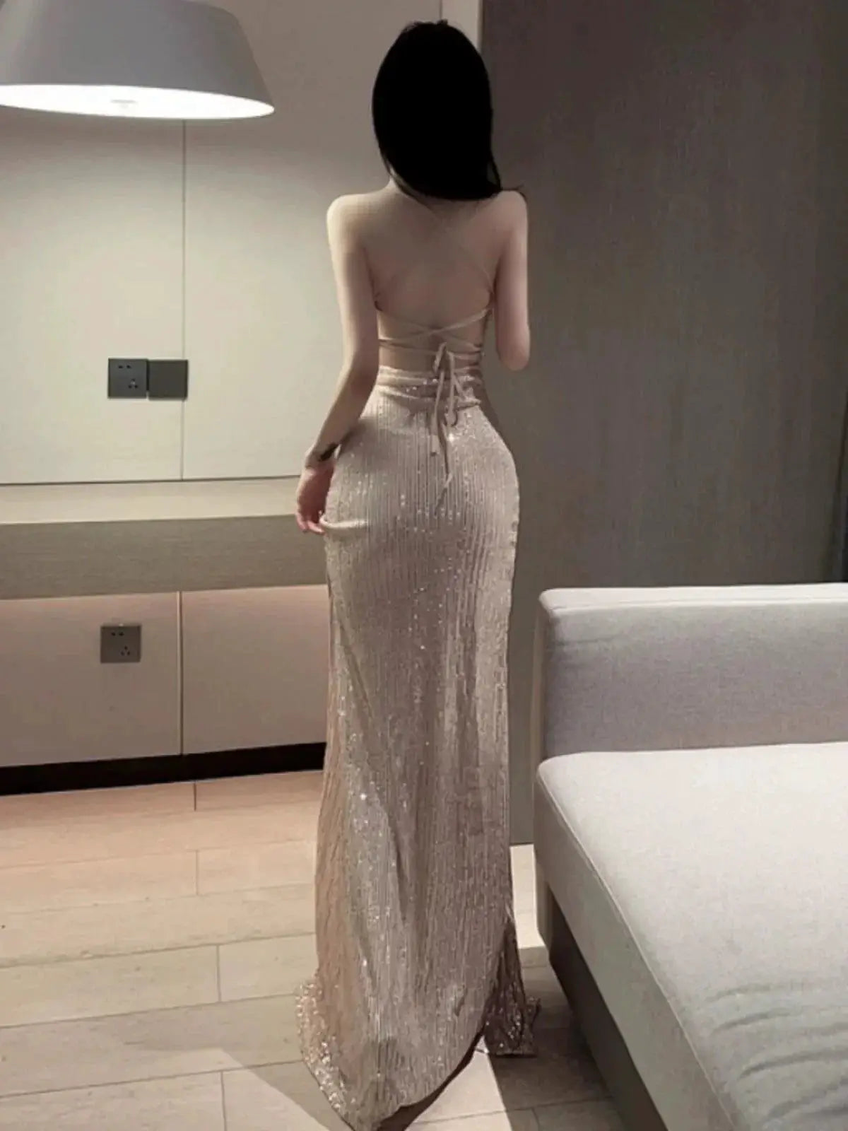Shimmering Backless Sequin Dress Sparkle Sophistication