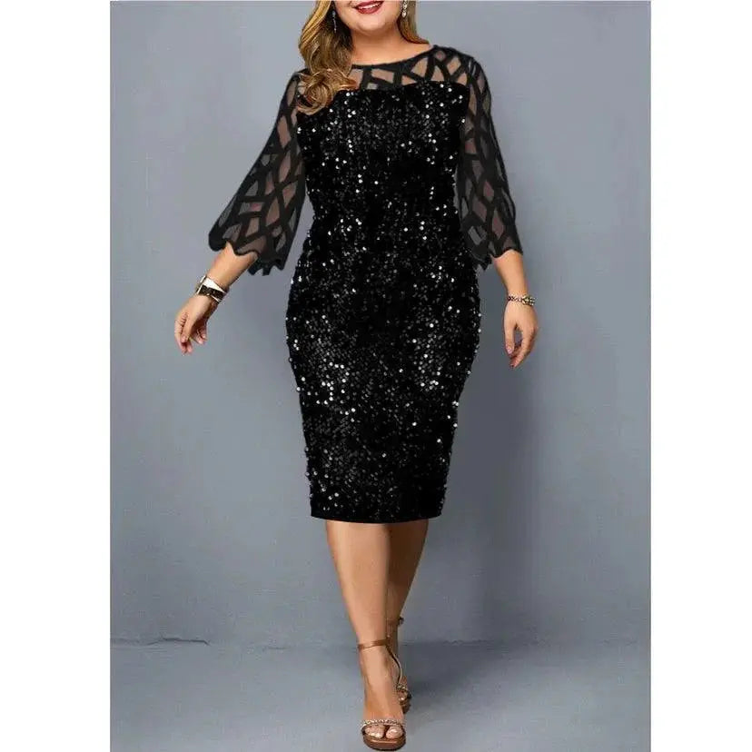 Shimmering Sequin Mesh Plus Size Party Dress Elegance