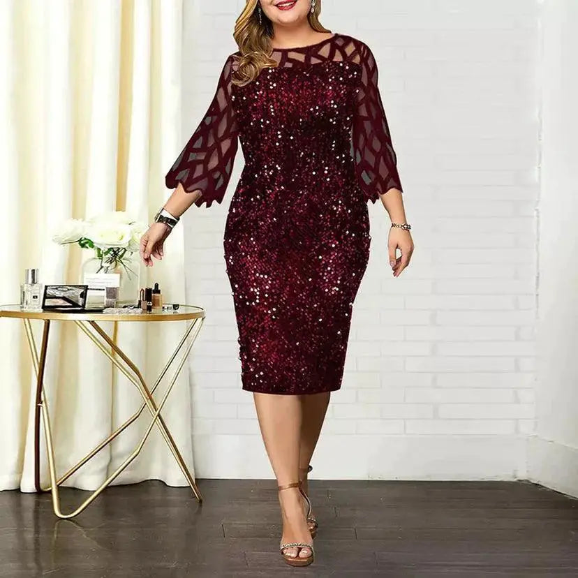 Shimmering Sequin Mesh Plus Size Party Dress Elegance