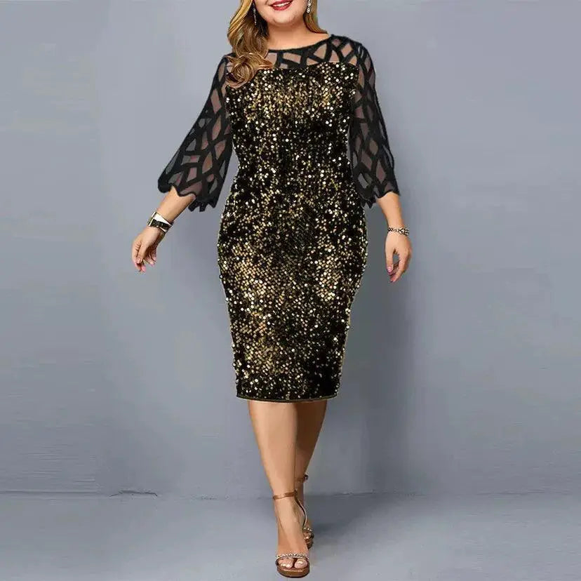 Shimmering Sequin Mesh Plus Size Party Dress Elegance