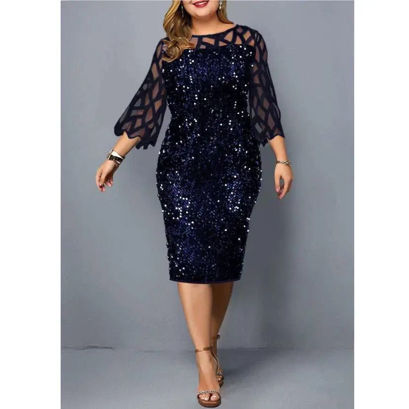 Shimmering Sequin Mesh Plus Size Party Dress Elegance